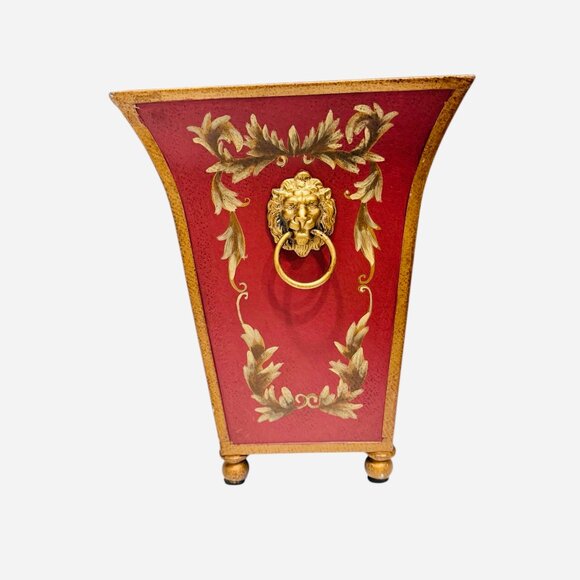 Vintage French Tole Flared Cachepot Planter with Lionheads - Picture 4 of 16